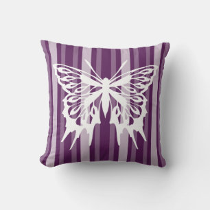 Purple Victorian Stripe with Butterfly Throw Pillow
