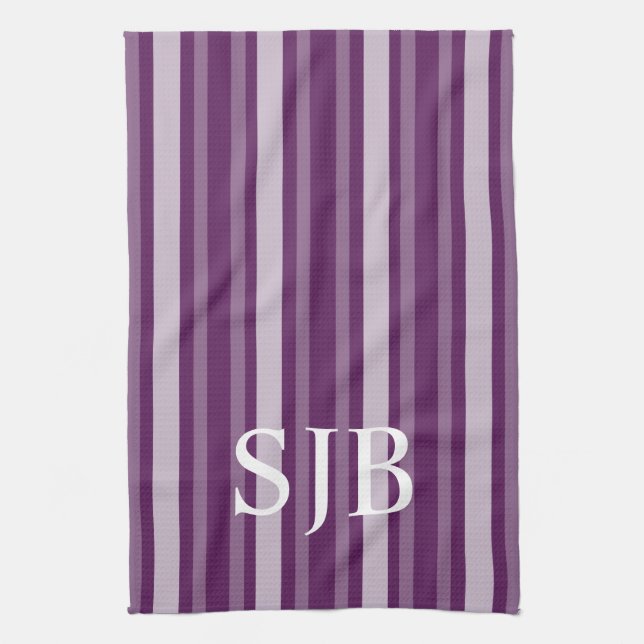 Purple Victorian Stripe with Monogram Kitchen Towel (Vertical)