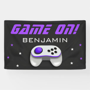 Purple Video Game Birthday Party Banner
