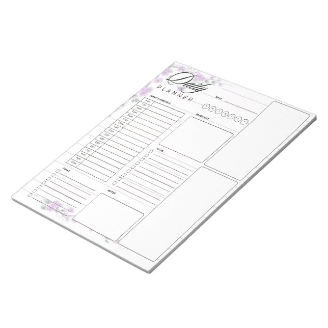 Purple vine floral daily planner notepad (Angled)