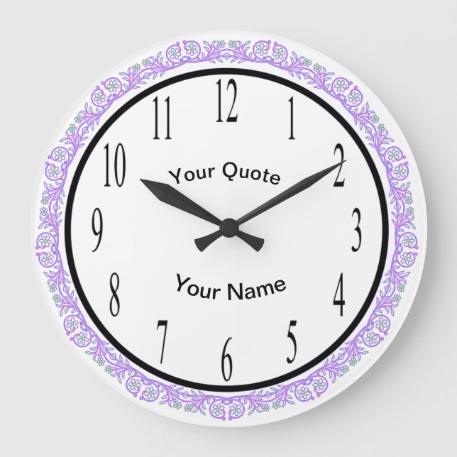 Purple Vines with vertical Standard Numbers Large Clock (Front)
