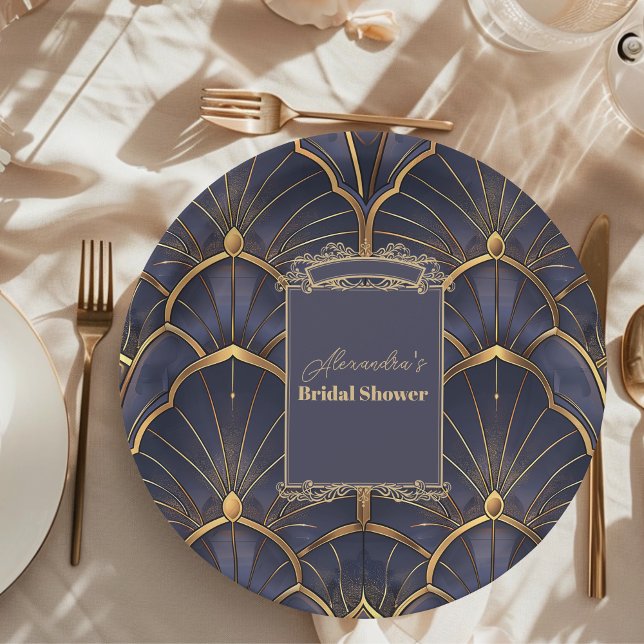 Purple Vintage Art Deco Bridal Shower Paper Plates (Creator Uploaded)
