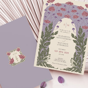 Purple Vintage Art Nouveau Violet Floral Wedding Invitation