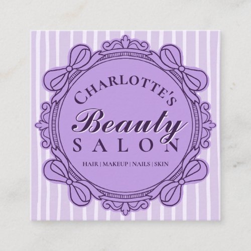 Purple Vintage Bow Frame Square Salon Business Card