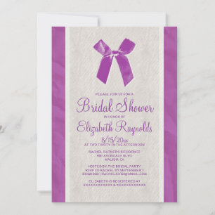 Purple Vintage Bow Linen Bridal Shower Invitations