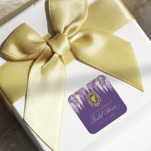 Purple Vintage Bridal Shower Square Sticker