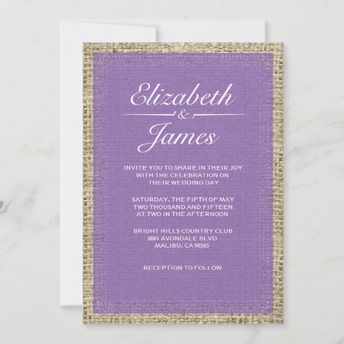 Purple Vintage Burlap Wedding Invitations