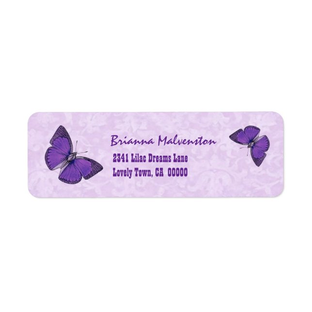 Purple Vintage Butterflies V002 Label (Front)