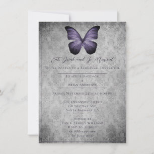 Purple Vintage Butterfly Damask Rehearsal Dinner Invitation
