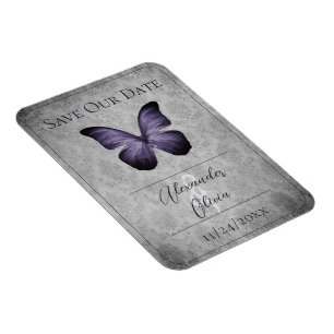 Purple Vintage Butterfly Damask Save the Date Magnet