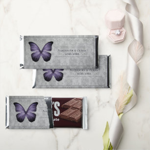 Purple Vintage Butterfly Damask Wedding Hershey Bar Favors