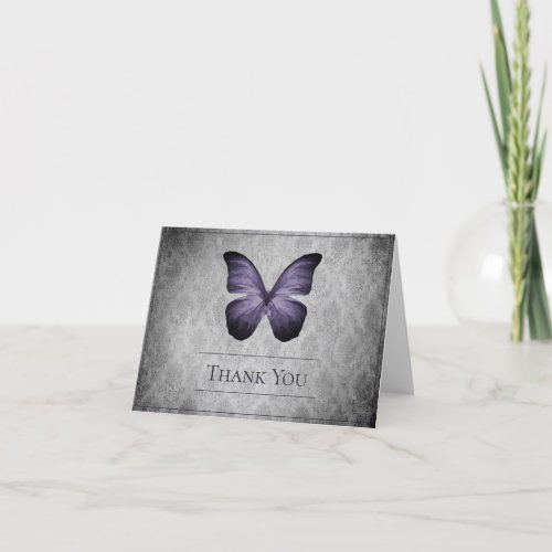 Purple Vintage Butterfly Damask Wedding Thank You