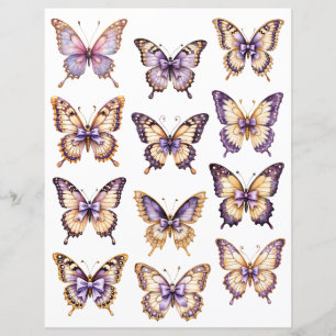 Purple Vintage Butterfly Ephemera Scrapbook Paper