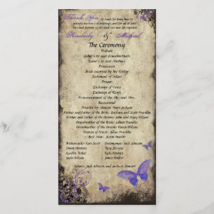 Purple Vintage Butterfly Wedding Program Photocard