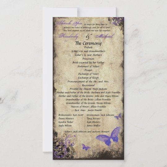 Purple Vintage Butterfly Wedding Program Photocard Zazzle Com