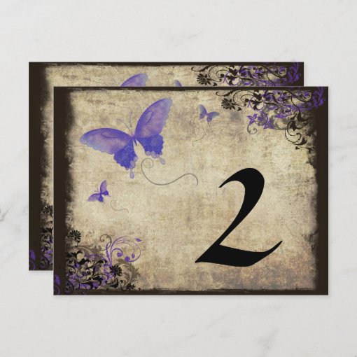 Purple Vintage Butterfly Wedding Table Number Zazzle