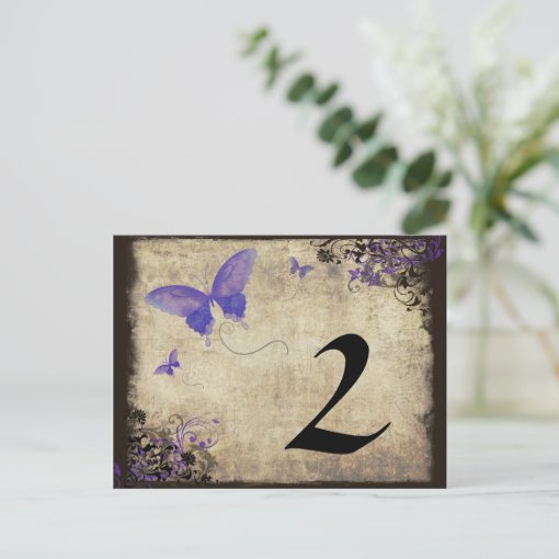 Purple Vintage Butterfly Wedding Table Number Zazzle