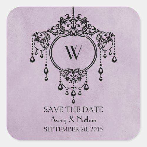Purple Vintage Chandelier Save the Date Stickers