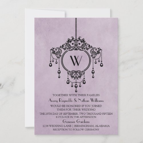 Purple Vintage Chandelier Wedding Invite
