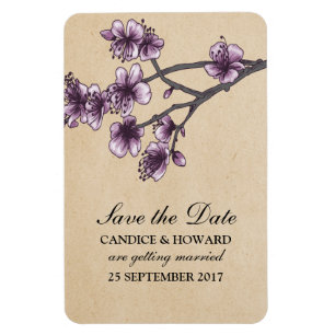 Purple Vintage Cherry Blossoms Save the Date Magnet
