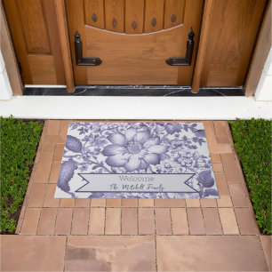 Purple Vintage Chinoiserie Floral Personalized Doormat