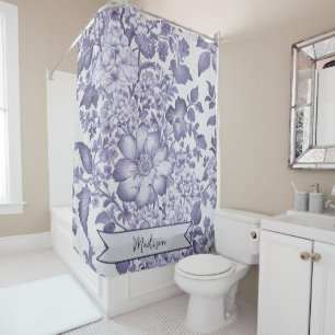 Purple Vintage Chinoiserie Floral Personalized Shower Curtain