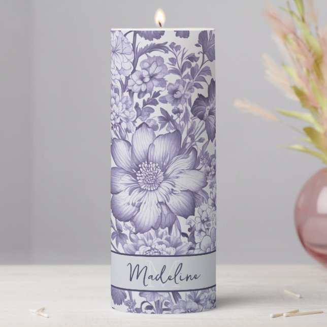 Purple Vintage Chinoiserie Floral  Pillar Candle (In Situ)