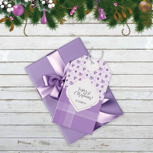 Purple Vintage Christmas Toys and Tartan  Gift Tags