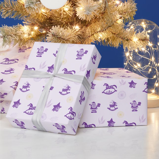Purple Vintage Christmas Toys Pattern  Wrapping Paper (Holidays)
