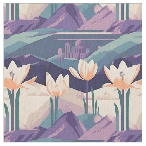 Purple Vintage Crocus Geometric Pattern Design  Fabric