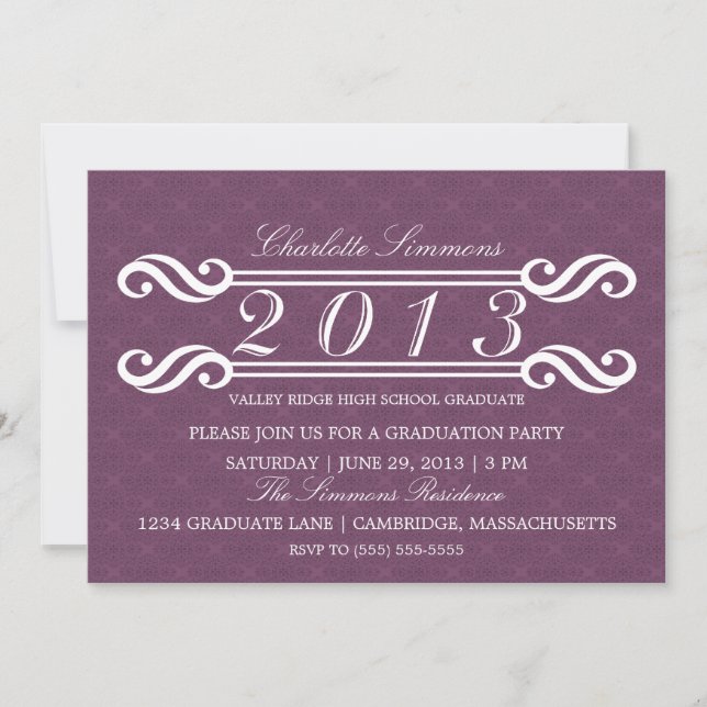 Purple Vintage Damask 2013 Graduation Invitation (Front)