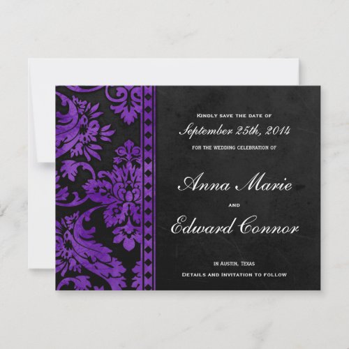 Purple Vintage Damask Lace Save the Date