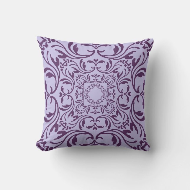 Purple Vintage Damask Pattern Throw Pillow (Front)