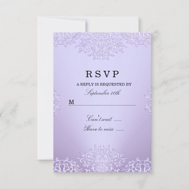 Purple Vintage Damask RSVP (Front)