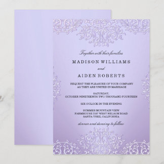Purple Vintage Damask Wedding Invitation