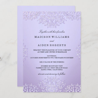 Purple Vintage Damask Wedding Invitation