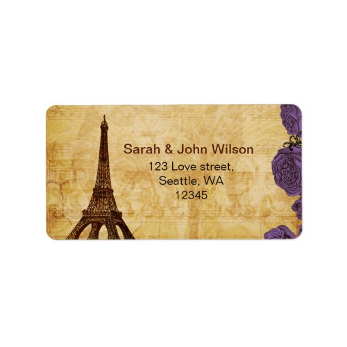 purple vintage eiffel tower Paris address labels