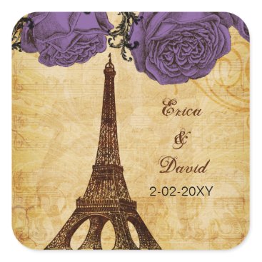 purple vintage eiffel tower Paris envelopes seals