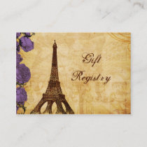purple vintage eiffel tower Paris Gift registry Enclosure Card