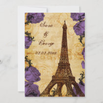 purple vintage eiffel tower Paris save the date