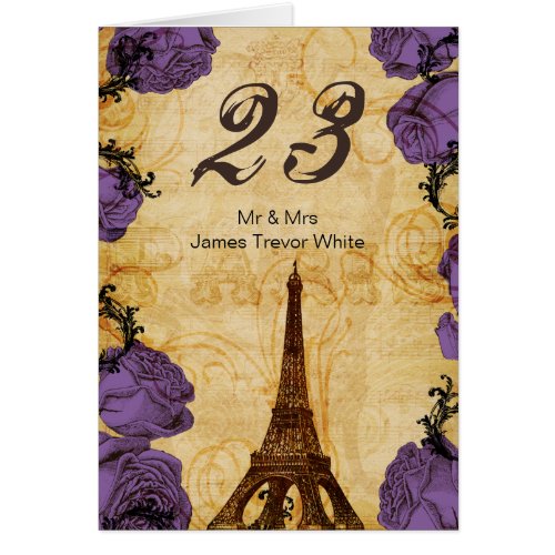 purple vintage eiffel tower Paris Table Numbers