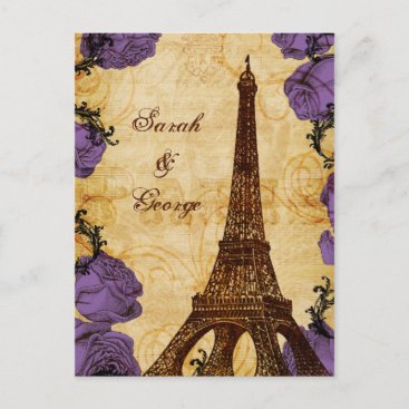purple vintage eiffel tower Paris thank you Postcard