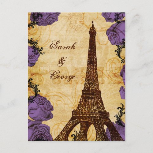 purple vintage eiffel tower Paris thank you Postcard