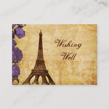 purple vintage Eiffel tower Paris Wedding Enclosure Card