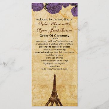 purple vintage eiffel tower Paris wedding program