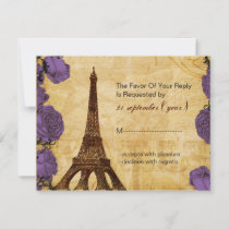 purple vintage eiffel tower Paris wedding rsvp