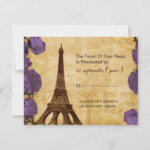 purple vintage eiffel tower Paris wedding rsvp