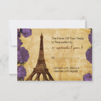 purple vintage eiffel tower wedding rsvp 3.5 x 5