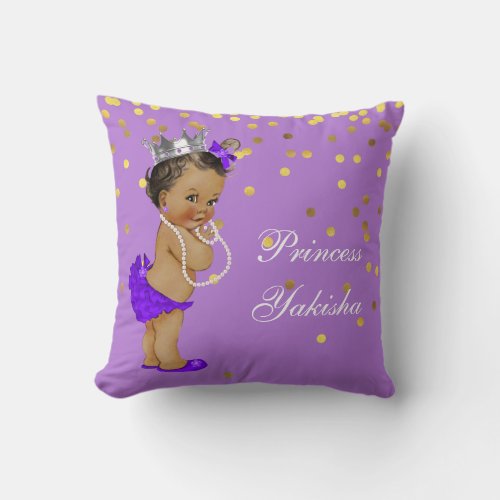 Purple Vintage Ethnic Princess Baby Gold Confetti Throw Pillow