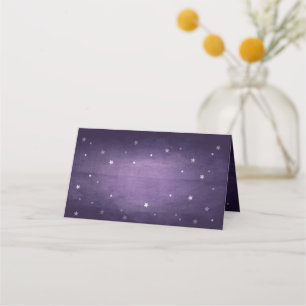Purple Vintage Faded Stars Halloween Folded Place Card
